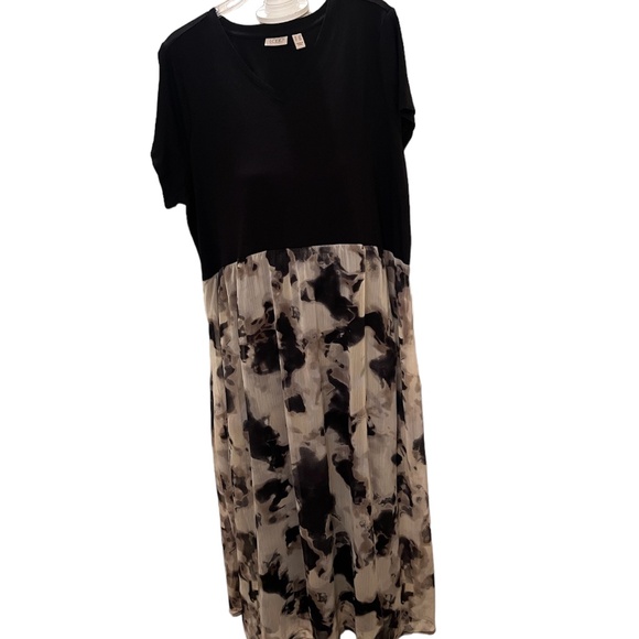 LOGO Black and Gray/tan Knit & Chiffon High-Low Maxi Dress Size 1X - Picture 2 of 6